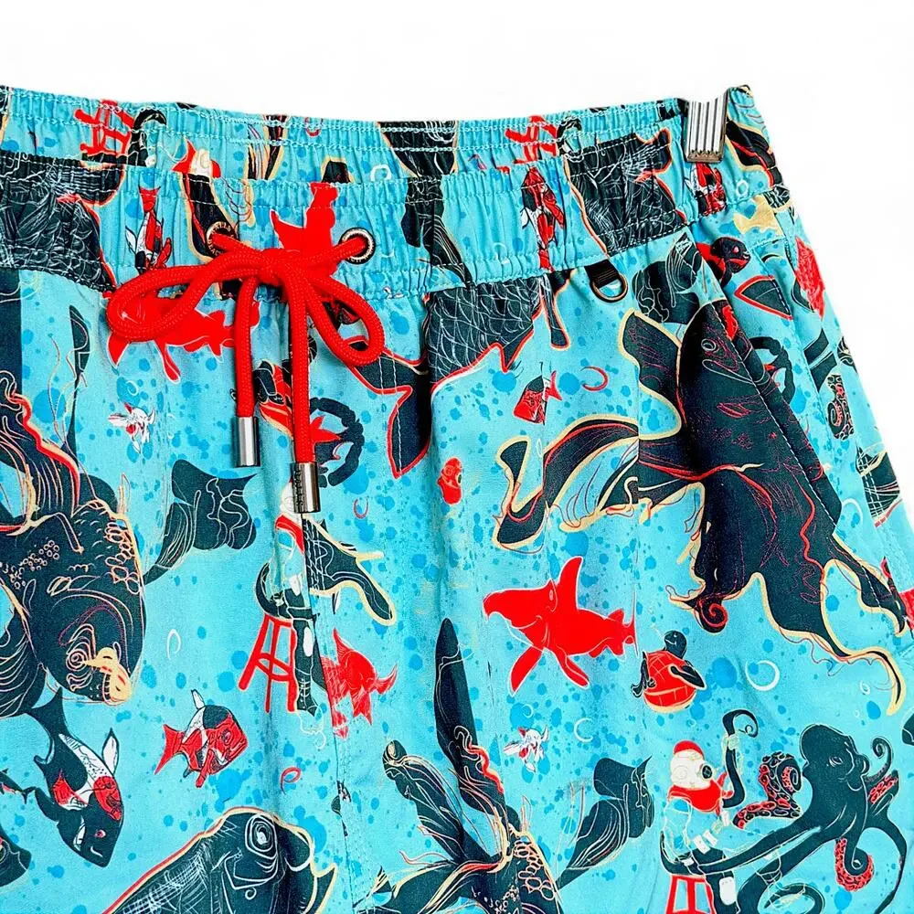 Rare Balls Beachwear Dive School Blue‎ Ocean Print Swim Trunks Barstool Sports L
